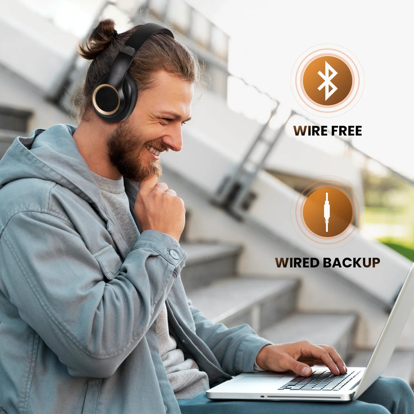 Bluetooth Headphones over Ear,Hybrid Active Noise Cancelling Headphones, Wireless Headphones with Microphone,Hifi Stereo Foldable Lightweight Wireless Headset Black Gold
