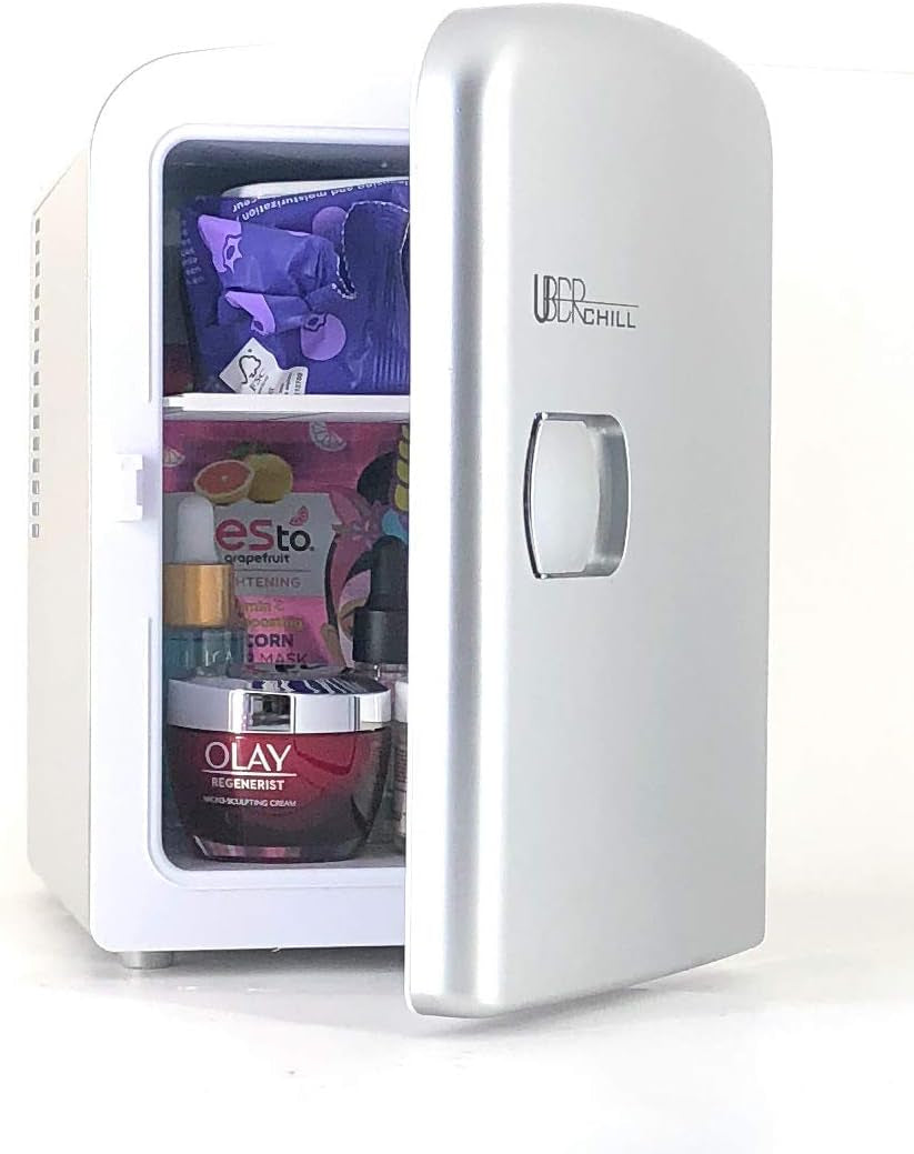 Mini Fridge for Beauty, Skin Care, Makeup, Cosmetics Storage-6 Can Capacity Portable Refrigerator Cooler and Warmer-Thermoelectric Technology-For Bedroom, Office, Dorm or Car