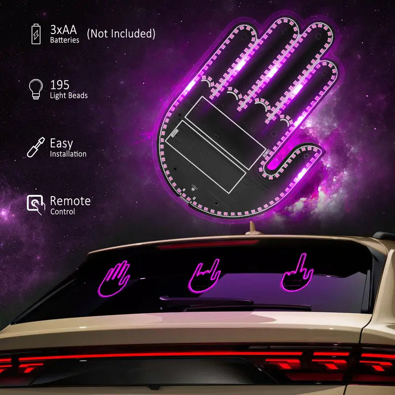 Hand Gesture Lights for Car, Rechargeable Battery USB Finger Car Light with Remote, 3 Gesture-Love&Bird&Wave, Back Window Gesture Lighting for Man Women Fun Car Truck Accessories,Pink