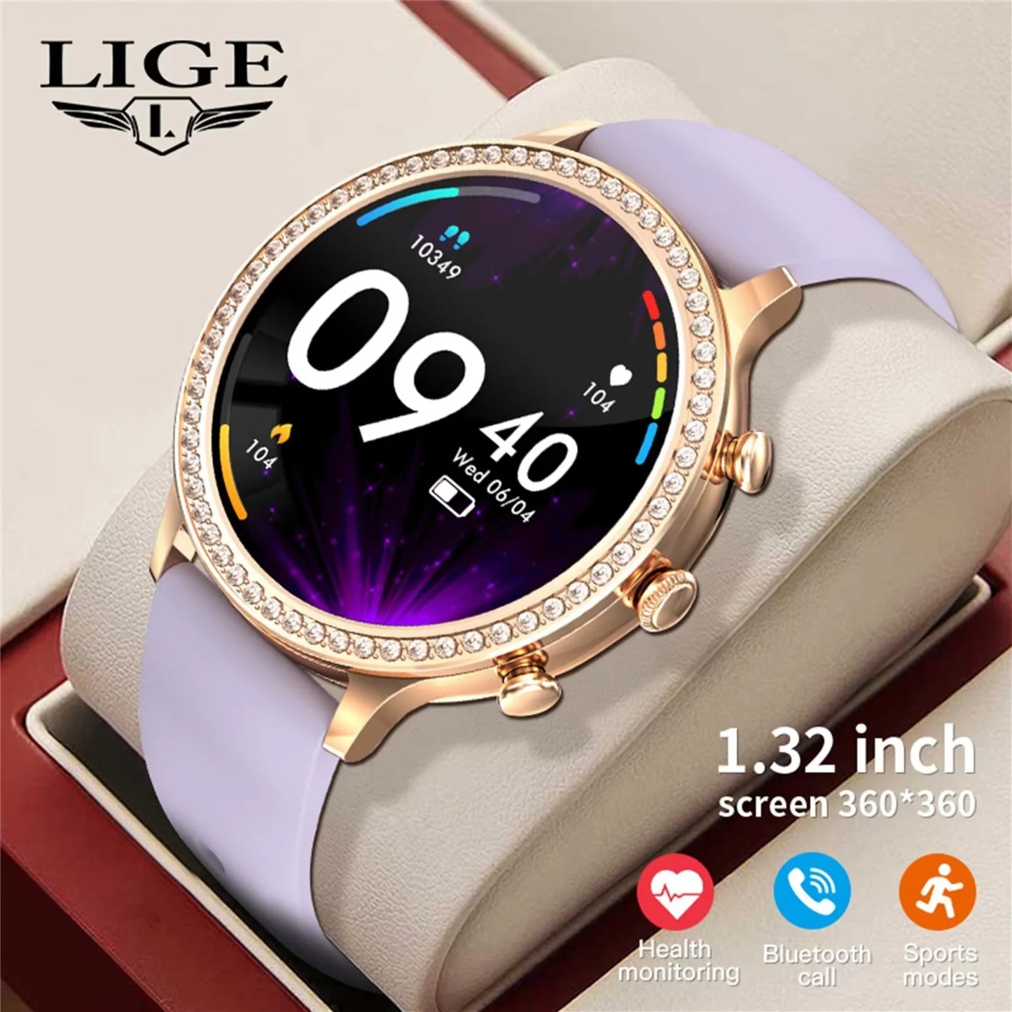 Women Purple Smart Watches for Android Iphone Bluetooth Call Custom Dials Stainless Strip