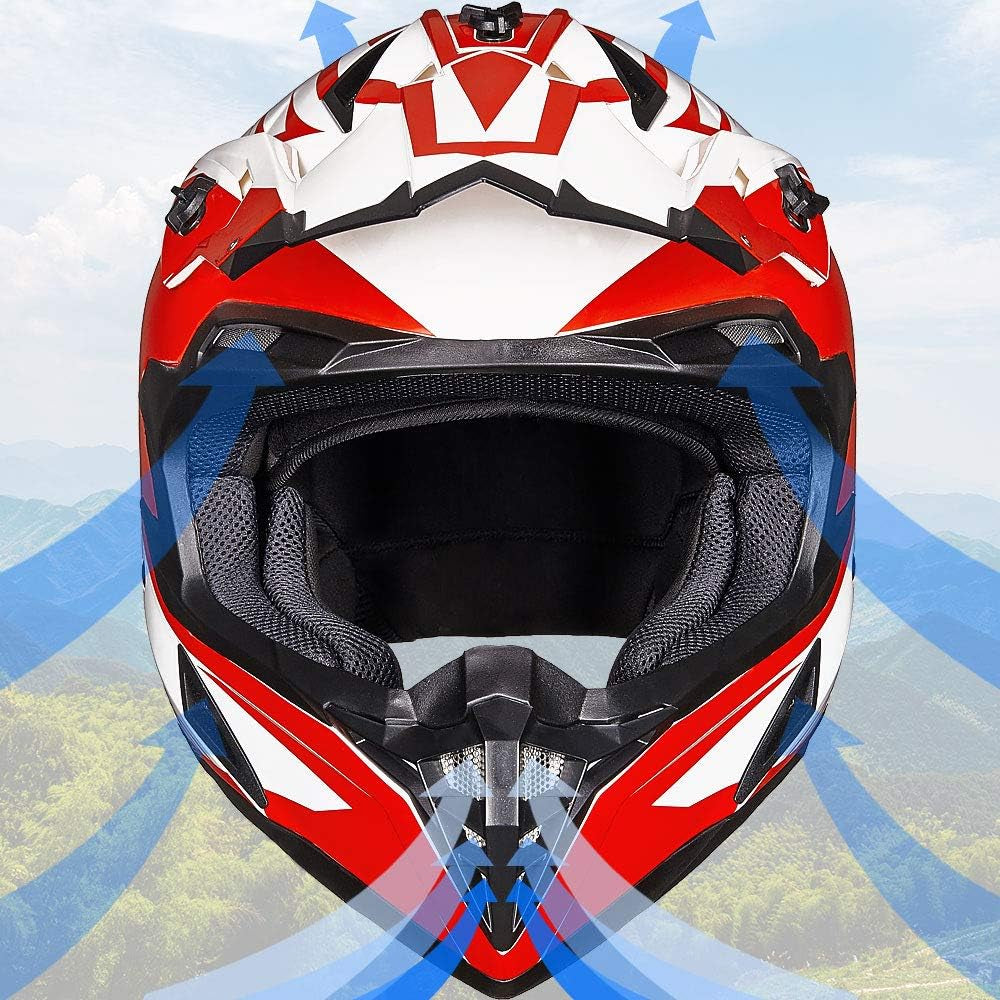 Adult ATV Motocross Off-Road Street Dirt Bike Full Face Motorcycle Helmet DOT Approved Dual Sports Suits Men Women Model 911(L, Red White)