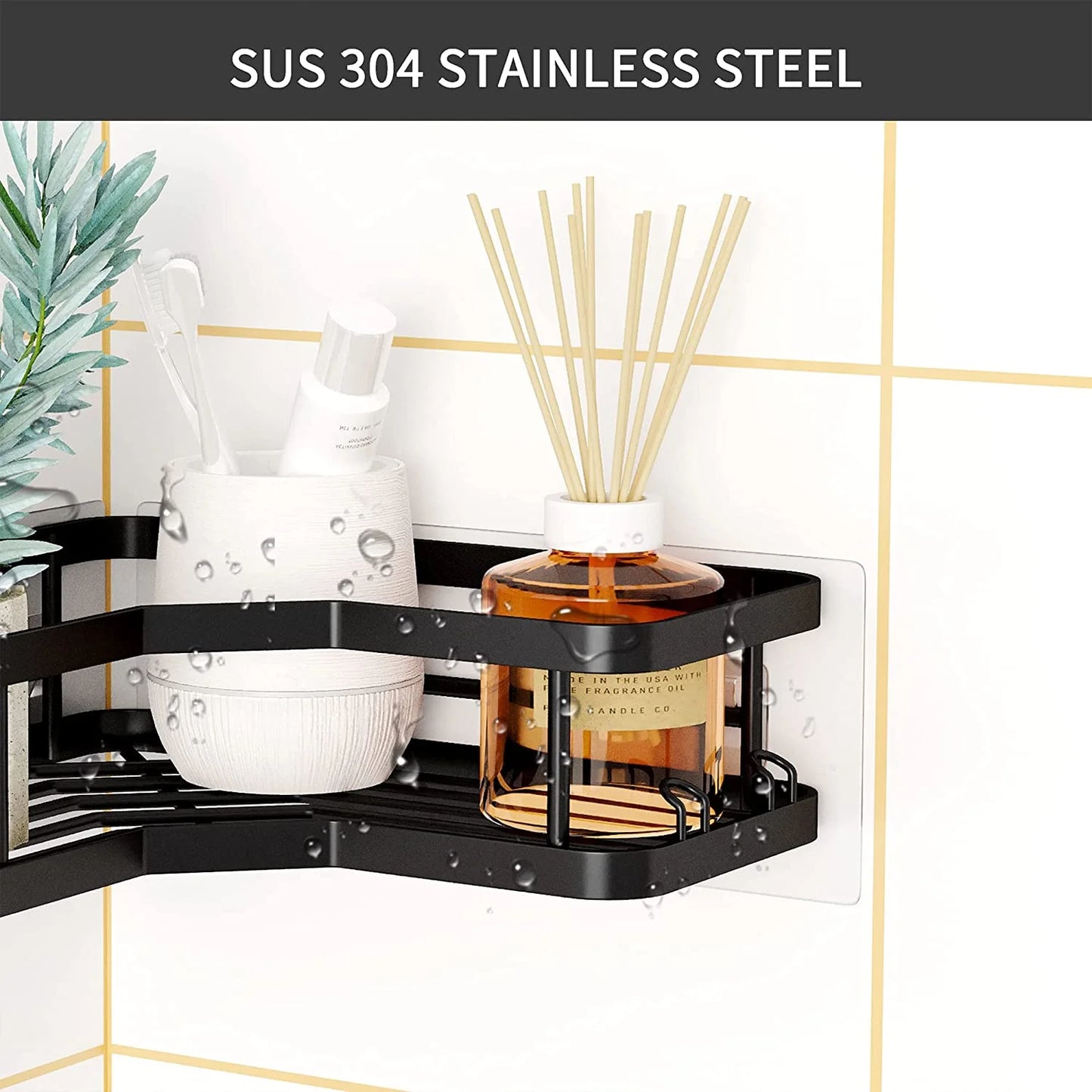 3 PCS Corner Shower Caddy Shower Organizer, 2 Tier Self-Adhesive Bathroom Organizer Shower Caddy Basket with Soap Holder, No Drilling Wall Mounted Rustproof Stainless Steel Shower Rack Black