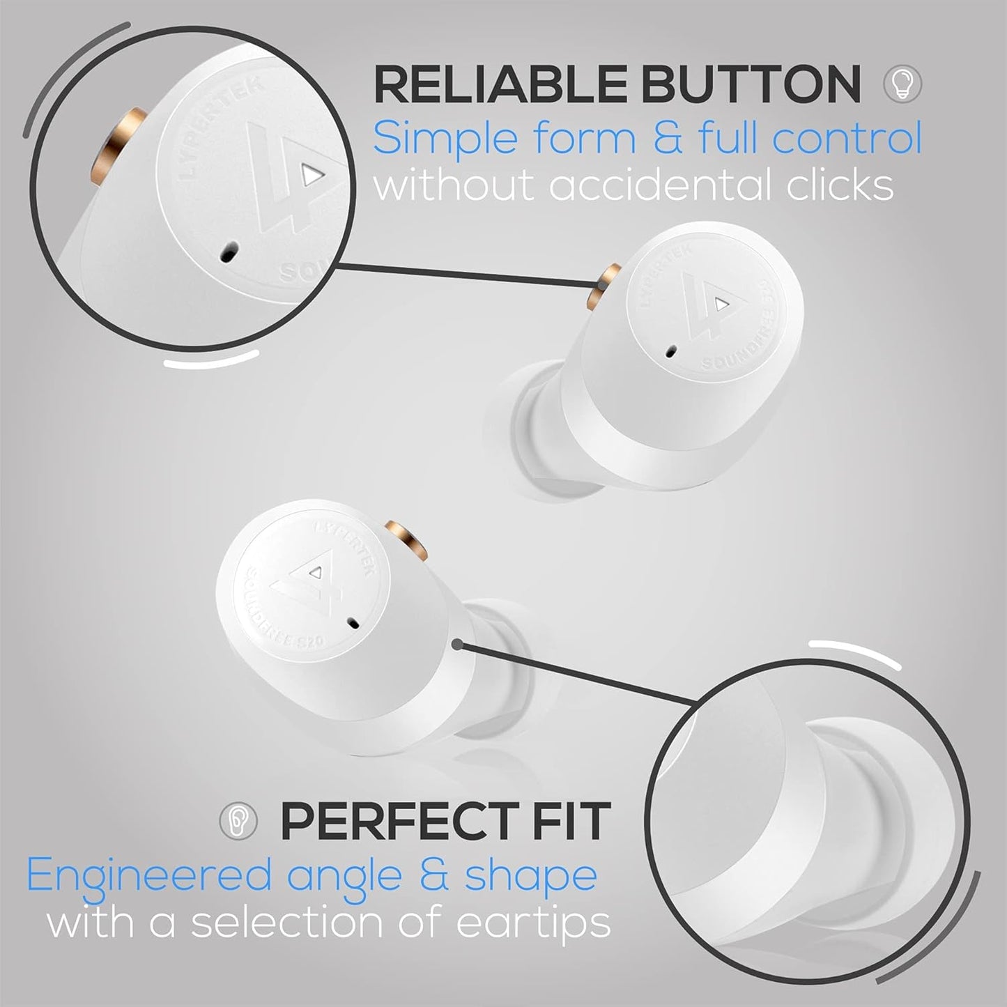 Soundfree S20 - True Wireless In-Ear Headphone with Quickconnect, Wireless Charging, Ambient Sound, IPX5, 8+40H Playtime, White