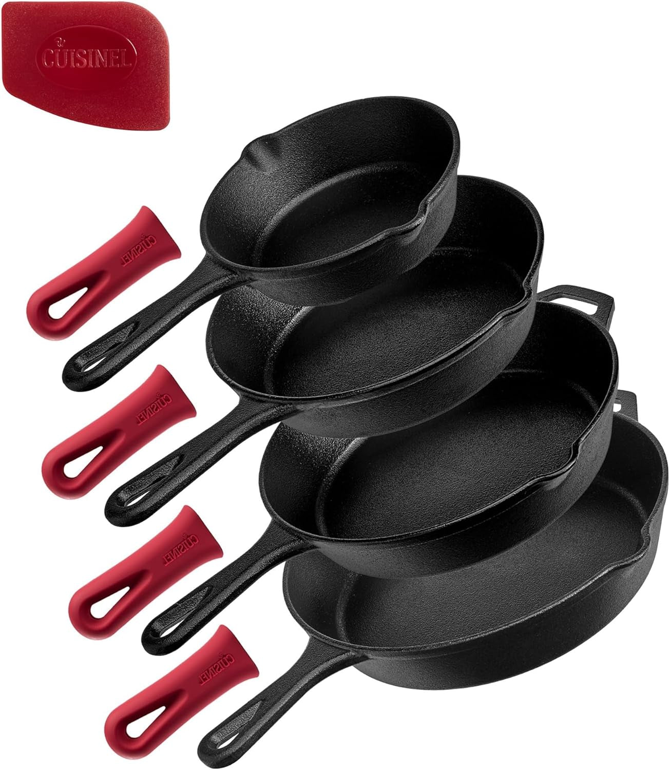 "Ultimate Cast Iron Skillets Set - Pre-Seasoned 12", 10", & 8" Frying Pans with Silicone Grip Covers - Versatile Cookware for Indoor/Outdoor Cooking, BBQ, Oven, and More!"