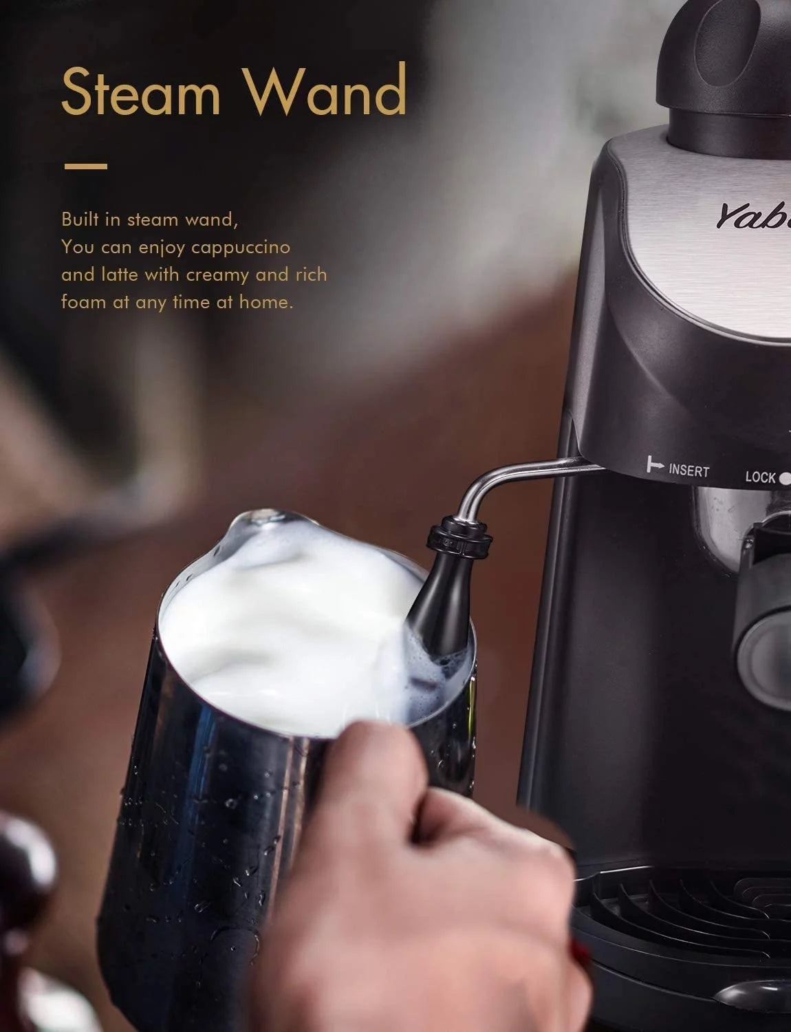Espresso Machine, 3.5 Bar 4 Cup Steam Espresso Cappuccino Maker with Milk Frother, 800W, Black