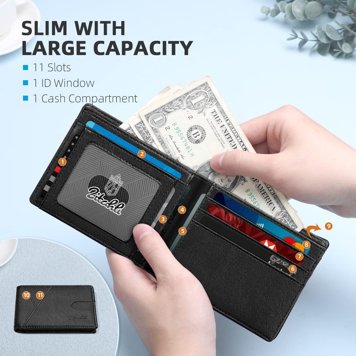 Wallet for Men,Mens Wallet,Slim Leather Bifold,Rfid Blocking 11 Slots Gift Boxβ¦