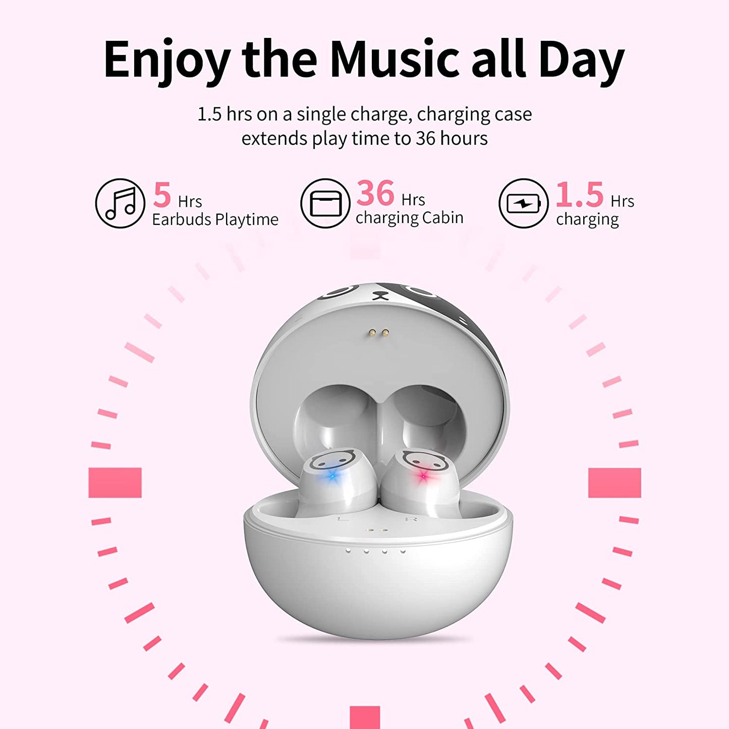 Wireless Earbuds,Cartoon Wireless Bluetooth 5.0 Headset Built-In Mic,Cute Panda Earbuds,Ipx5 Waterproof Headphones,Wireless Sports Earphones,36H Playtime Hifi Stereo Deep Bass Earbuds