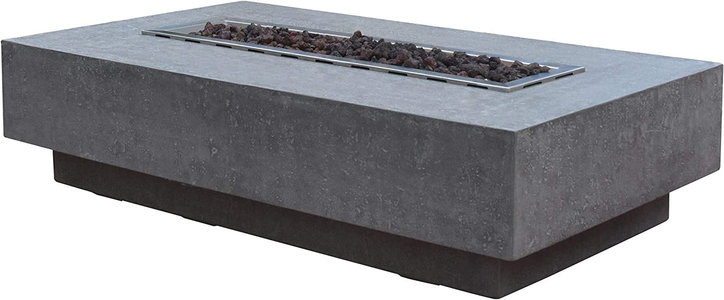 Hampton Outdoor Fire Pit Table 56 Inches Rectangular Firepit Concrete Patio Heater Electronic Ignition Backyard Fireplace Cover Lava Rock Included, Liquid Propane