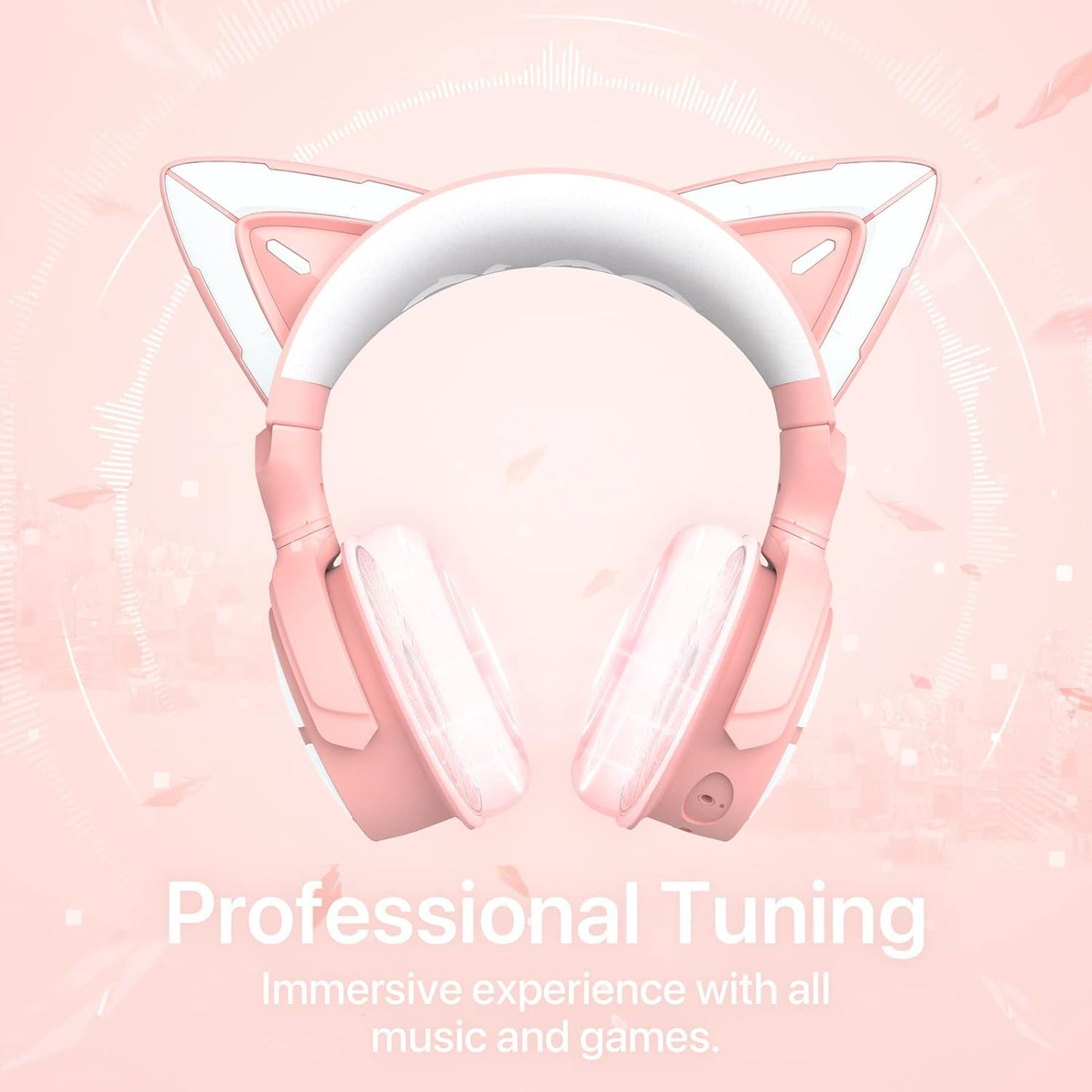 RGB Cat Ear Headphone 4, Upgraded Wireless & Wired Gaming Headset with Attachable HD Microphone -Active Noise Reduction, Dual-Channel Stereo & Customizable Lighting and Effect via APP (Pink)