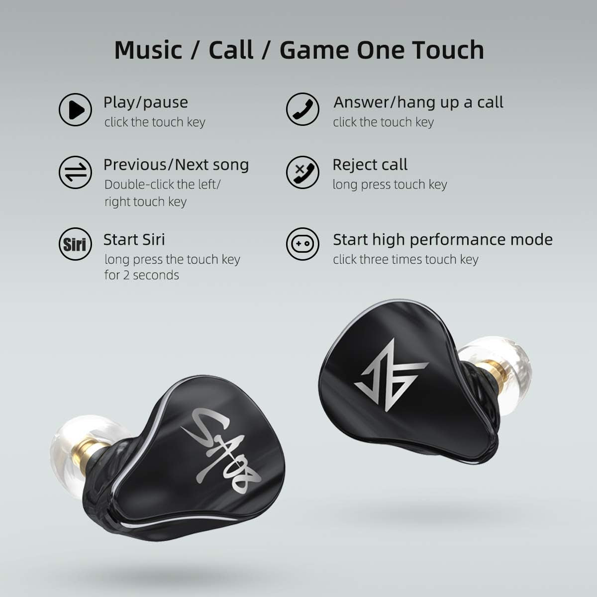 SA08 TWS True Wireless Bluetooth V5.0 Earphones 8BA Units Earbuds Touch Control Noise Cancelling Sport Headphone Gifts for Fathers, Mothers, Friends (Black)