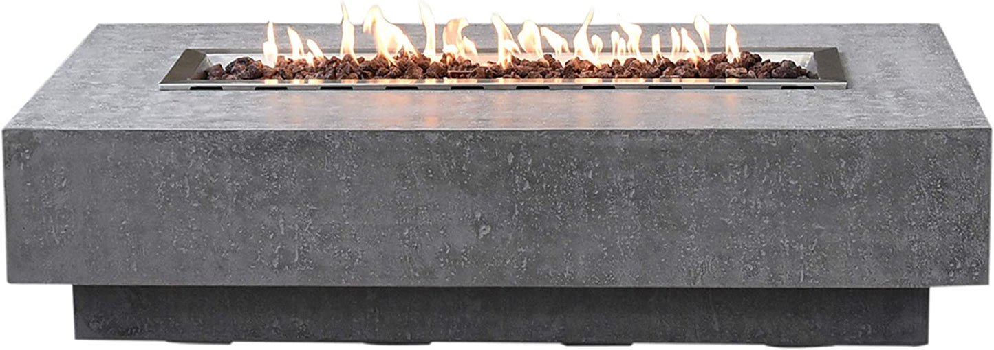 Hampton Outdoor Fire Pit Table 56 Inches Rectangular Firepit Concrete Patio Heater Electronic Ignition Backyard Fireplace Cover Lava Rock Included, Liquid Propane