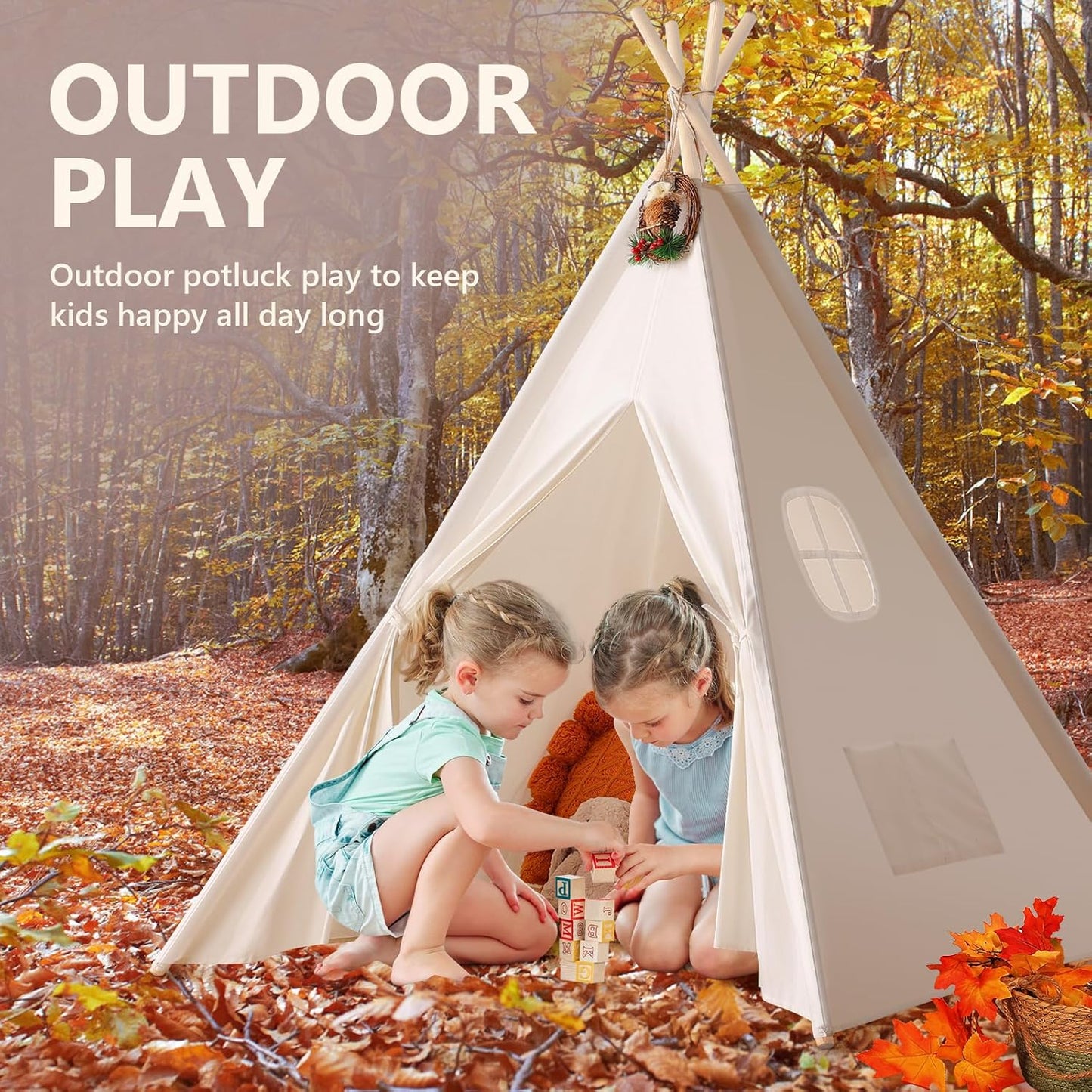 "✨ Adventure Awaits! 🌟 Let your little ones explore with our Natural Canvas Teepee Tent! Perfect for indoor & outdoor fun! 🏕️🎉 #KidsPlay #ToysForKids #TeeepeeTent"