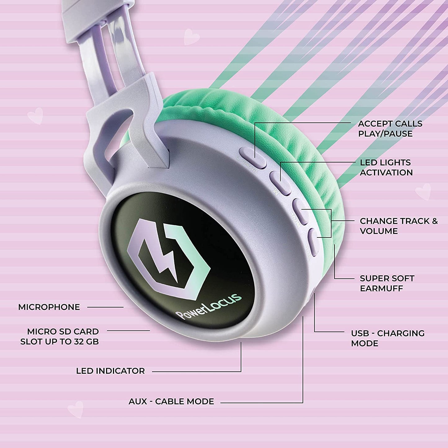 Kids Cat Ear Headphones, Kids Bluetooth Headphones, LED Lights Up, Safe Volume Limit, Micro SD/TF, Bluetooth 5.3, Kids Headphones Wireless for Ipad, Travel,Tablet (Purple/Teal)