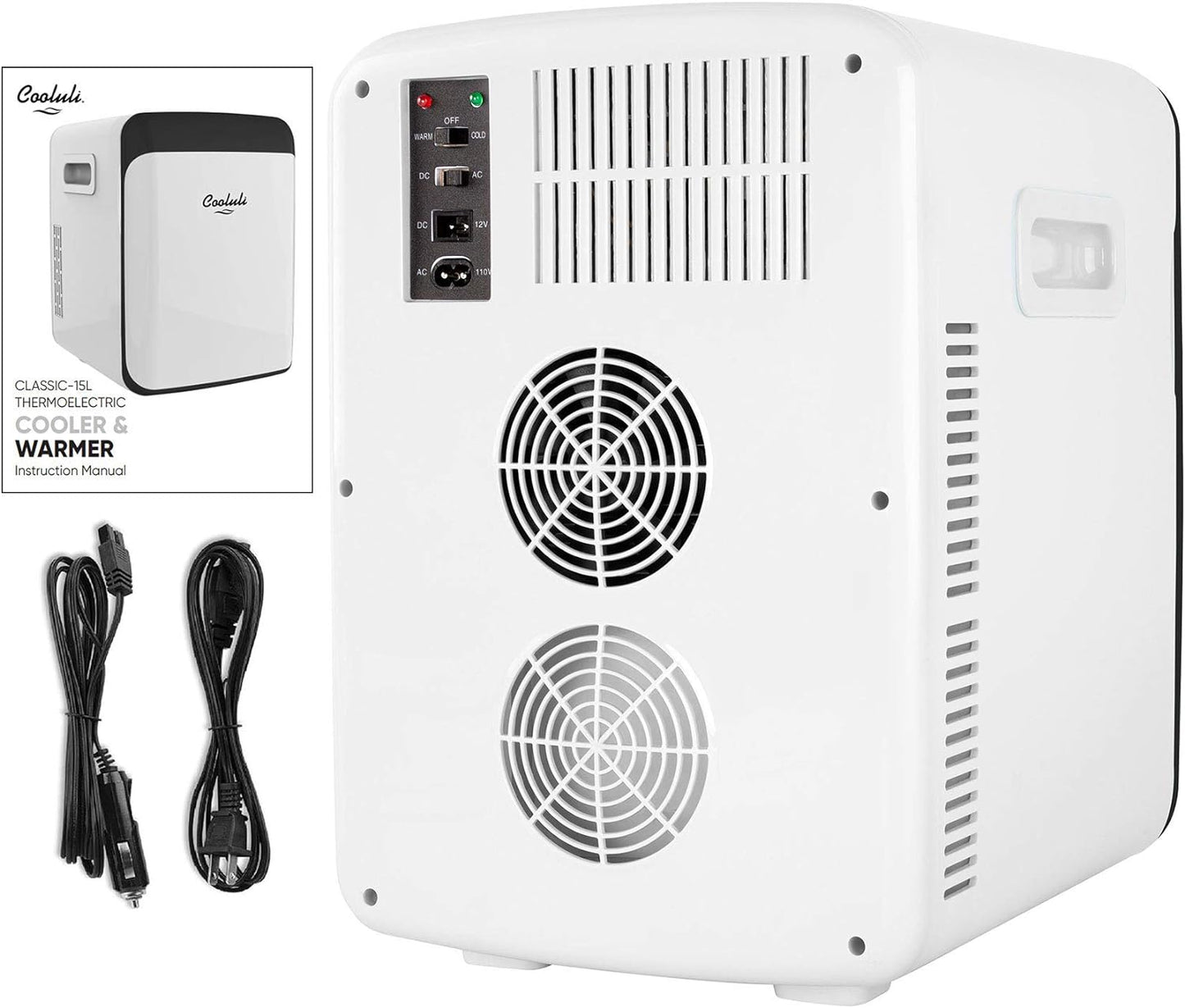 15L Mini Fridge for Bedroom - Car, Office Desk & College Dorm Room - 12V Portable Cooler & Warmer for Food, Drinks, Skincare, Beauty, Makeup & Cosmetics - AC/DC Small Refrigerator (White)