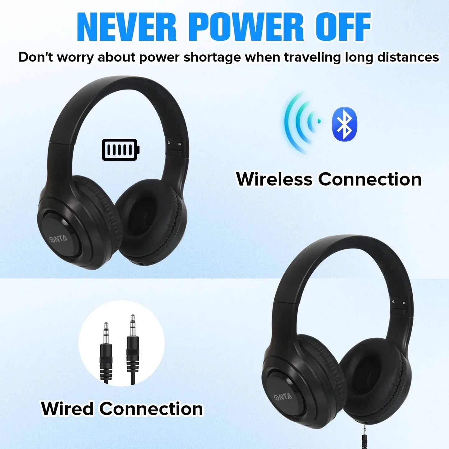 Noise Cancelling Headphones with Microphone Wireless Over-Ear Bluetooth Headphones, Hi-Res Audio, Deep Bass, Memory Foam Ear Cups, Quick Charge, for TV, Travel, Home Office
