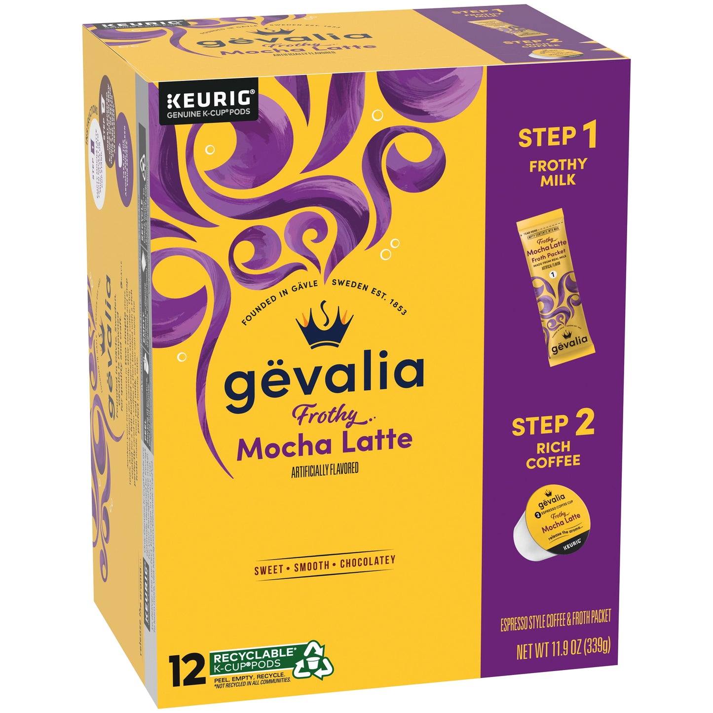 Mocha Latte K-Cup Espresso Coffee Pods & Latte Froth Packets, 12 Ct Box