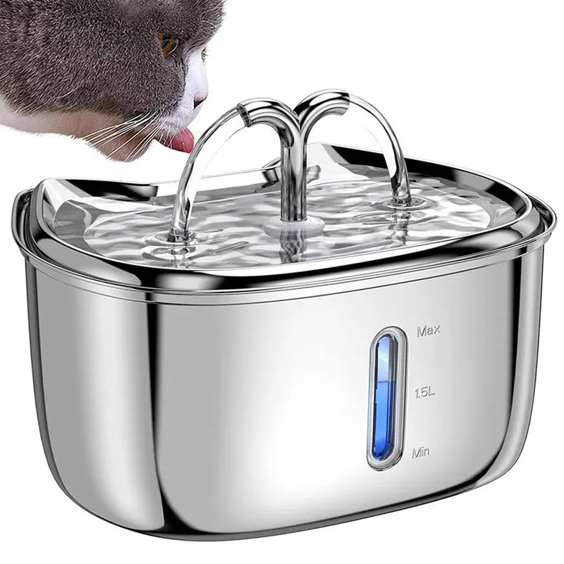 Stainless Steel Dual Outlet Pet Water Fountain, Cat Fountain, Pet Water Dispenser, Large Capacity Pet Drinking Bowl for Cats and Dogs, Pet Drinking Water Machine, Summer Essentials for Kitten