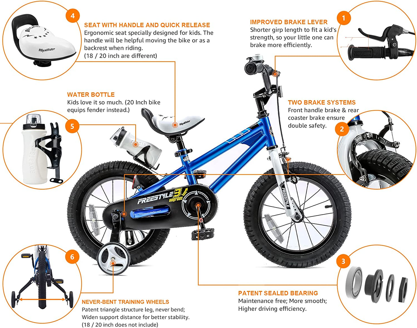 Freestyle Kids Bike 12 14 16 18 Inch Sport Bicycle for Boys Girls Ages 3-10 Years, Multiple Color Options