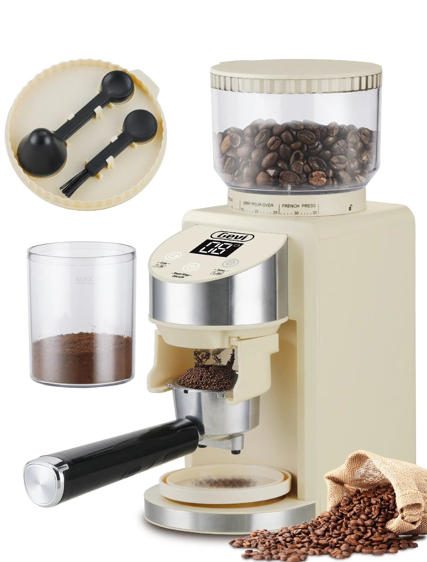 Burr Coffee Grinder Adjustable Burr Mill with 35 Precise Grind Settings,Beige