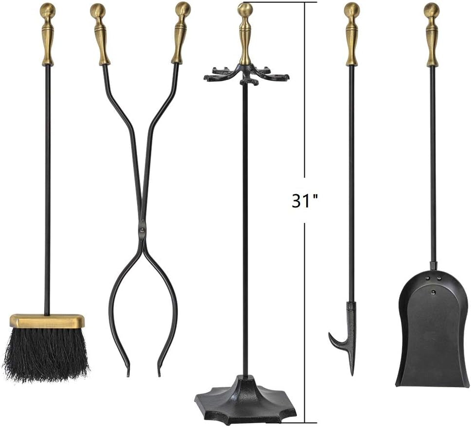 "π₯ Elevate Your Fireside Experience! π₯ Check out this stunning 5-Piece Fireplace Tool Set with Elegant Brass Handles! Perfect for indoor & outdoor fires, featuring rustic tongs, shovel, brush, and poker. Transform your hearth into a cozy retreat! π‘β¨