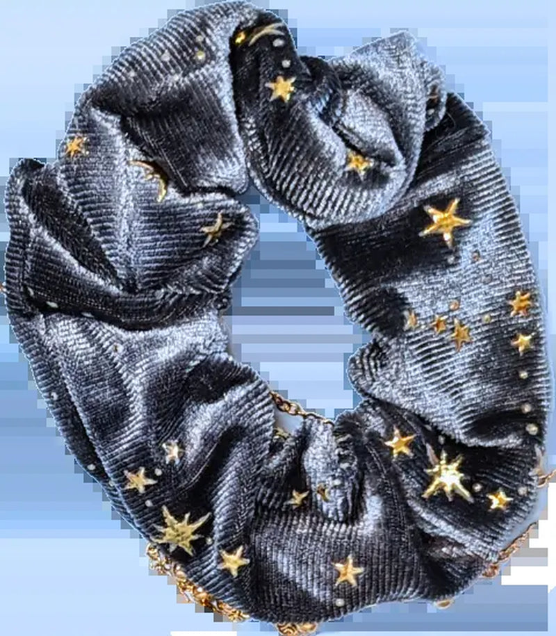 Velvet Hair Scrunchie with Sparkly Stars - Available in 3 Colors