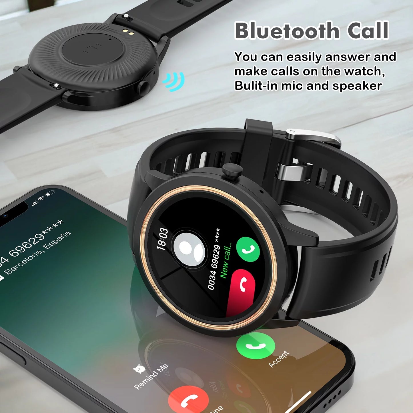 Smart Watch (Answer/Make Call), 1.32" Sports Smartwatch Compatible with Android and Ios Phones,Black