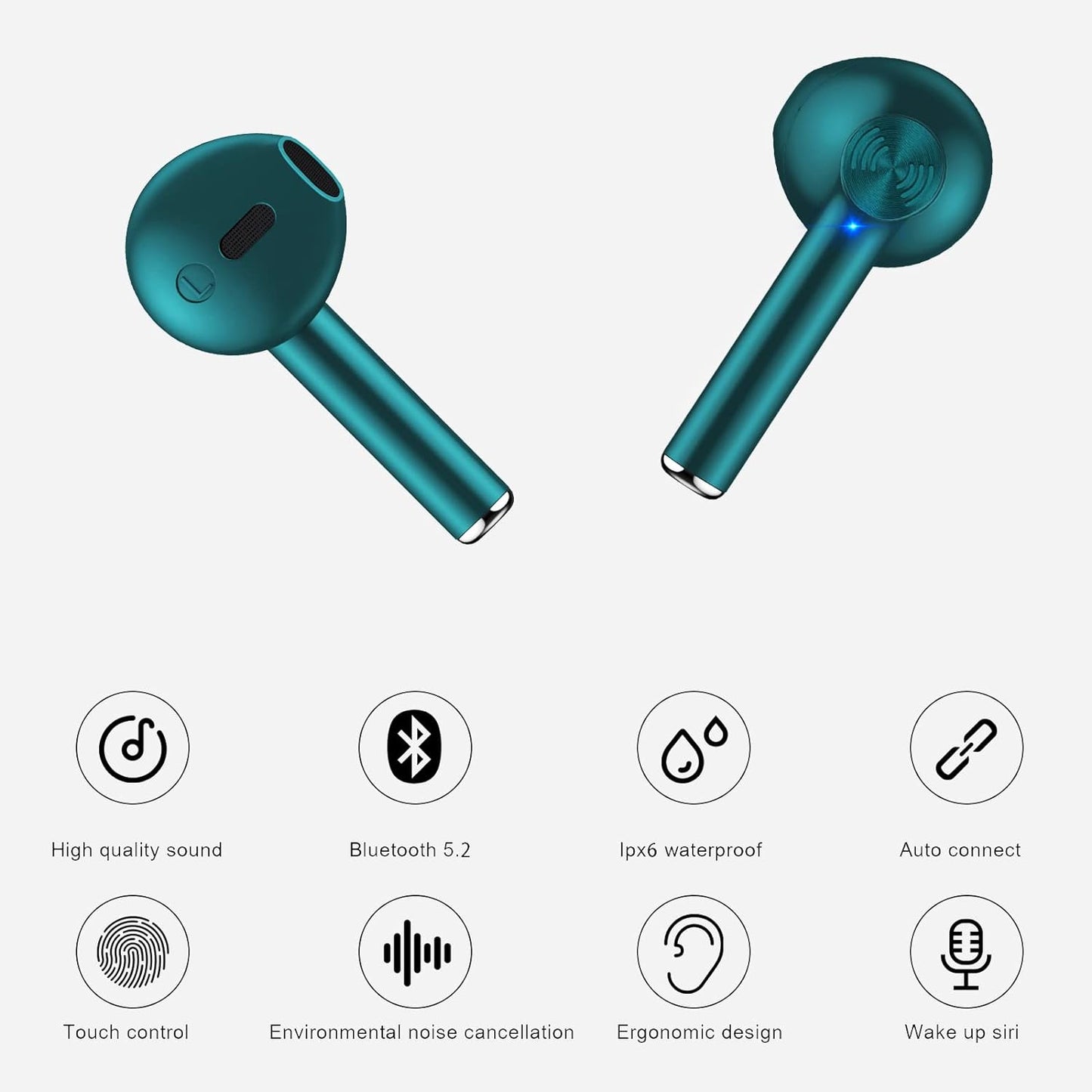 Wireless Earbuds, Bluetooth 5.2 ENC Noise Cancelling Deep Bass In-Ear Stereo Earphones, IPX6 Waterproof Headphones with Mic, USB-C Charging Case, Touch Control Ear Buds Headset for Iphone Android Ios