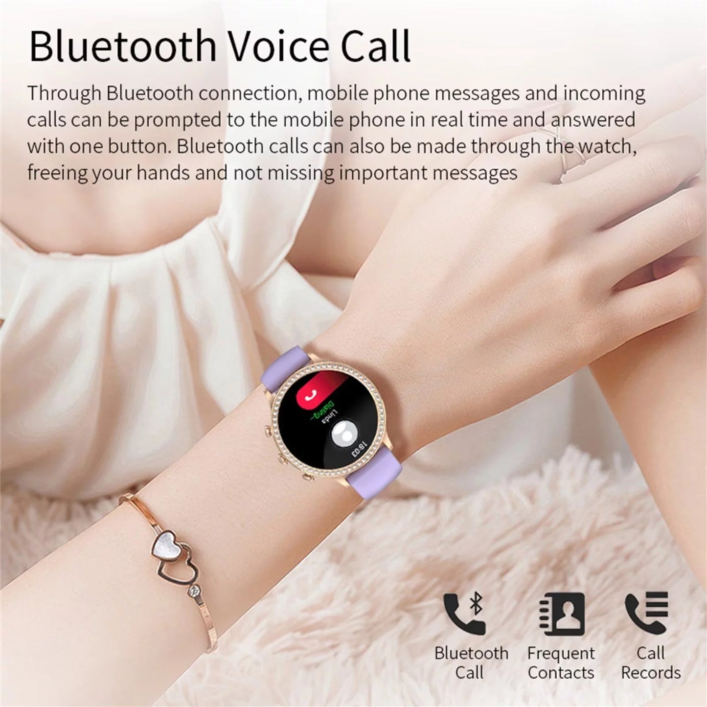 Women Purple Smart Watches for Android Iphone Bluetooth Call Custom Dials Stainless Strip