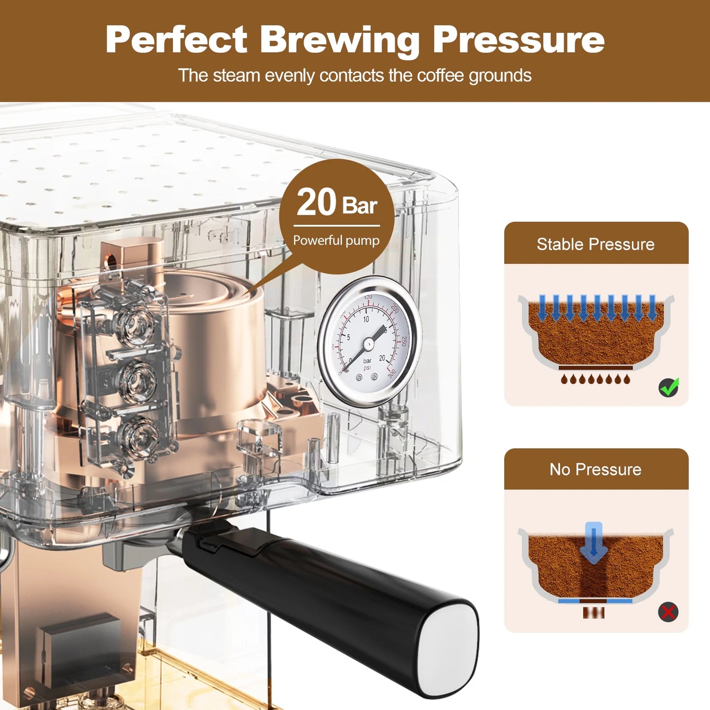 Espresso Machine, 20 Bar Coffee Maker with Milk Frother, 1.5L Water Tank, Stainless Steel