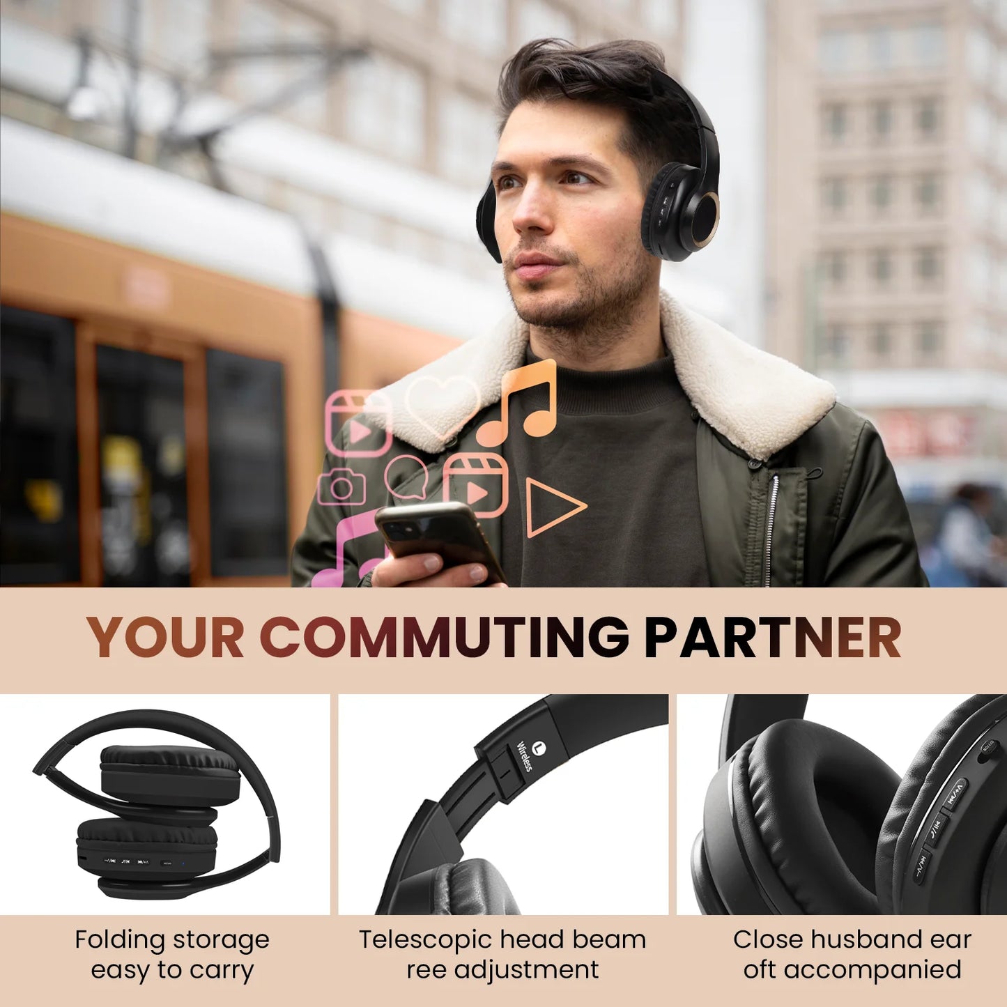 Bluetooth Headphones over Ear,Hybrid Active Noise Cancelling Headphones, Wireless Headphones with Microphone,Hifi Stereo Foldable Lightweight Wireless Headset Black Gold