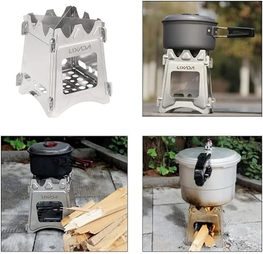 Camping Stove Titanium Wood Burning Stoves Portable Backpacking Stove with Min Titanium Alcohol Stove with Collapsible Bellow for Outdoor Camping Hiking Backpacking Picnic BBQ