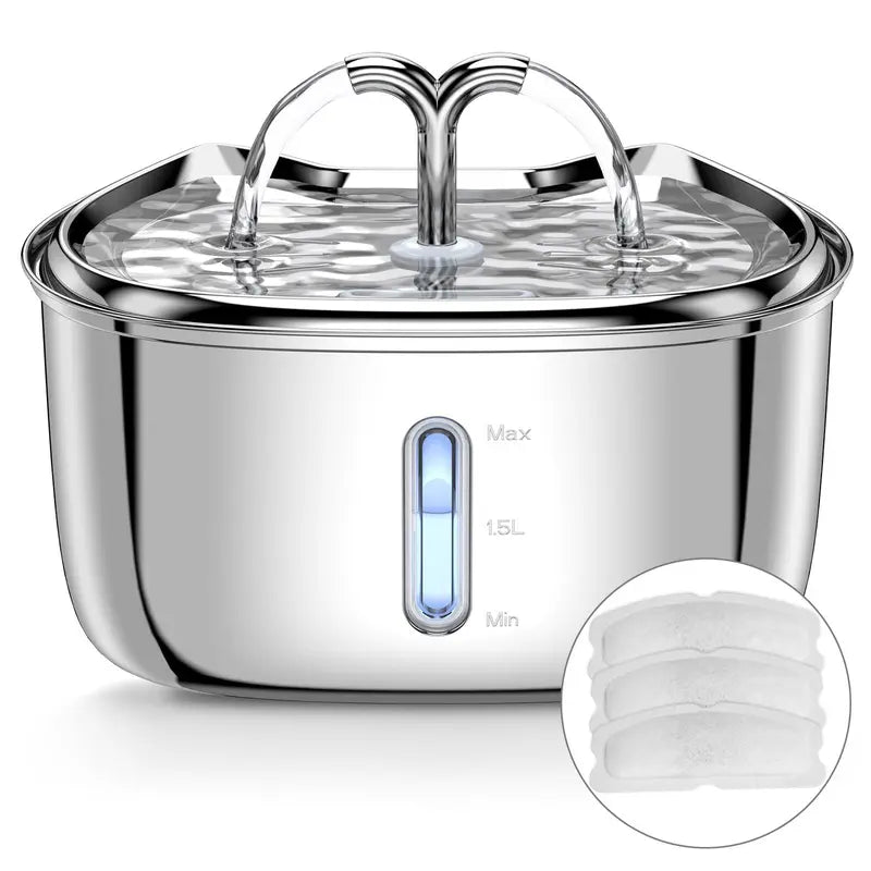 Stainless Steel Dual Outlet Pet Water Fountain, Cat Fountain, Pet Water Dispenser, Large Capacity Pet Drinking Bowl for Cats and Dogs, Pet Drinking Water Machine, Summer Essentials for Kitten