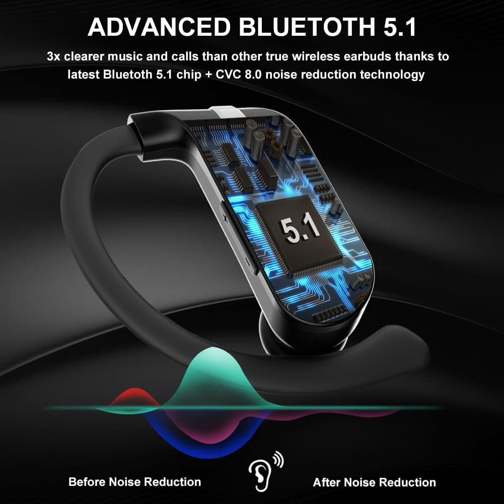 Wireless Earbuds, Bluetooth 5.1 Headphones Sport Wireless Earphones in Ear Noise Cancelling Earbuds with Mic Deep Bass Sport Earhooks IP7 Waterproof 40H Playtime Headset for Running Sport Gym-New Ver.
