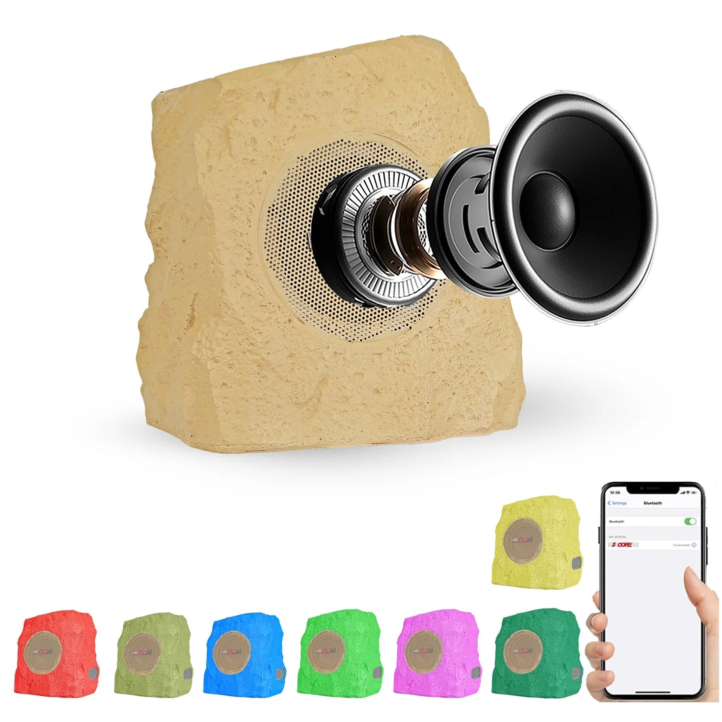 5Core Outdoor Speakers Bluetooth Waterproof Wireless Linkable TWS 10W Pool Patio Garden Rock Subwoofer