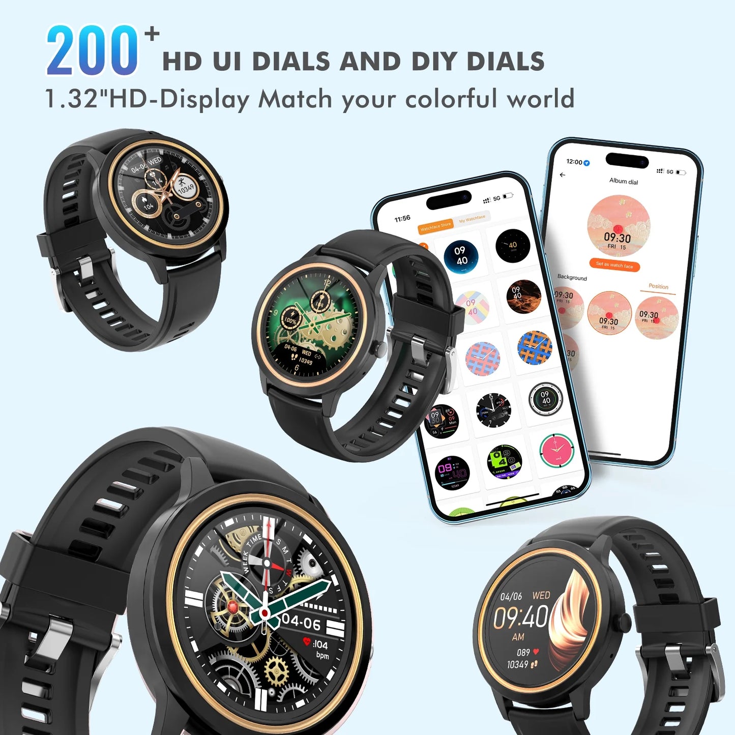 Smart Watch (Answer/Make Call), 1.32" Sports Smartwatch Compatible with Android and Ios Phones,Black