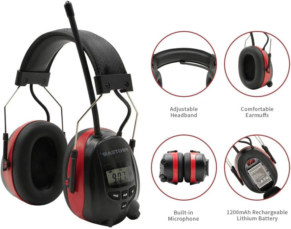 Bluetooth Radio Headphones,Am FM Noise Reduction Safety Earmuffs with Rechargeable 1200Mah Lithium Battery & Built-In Mic,Nrr 25Db Ear Protector for Working