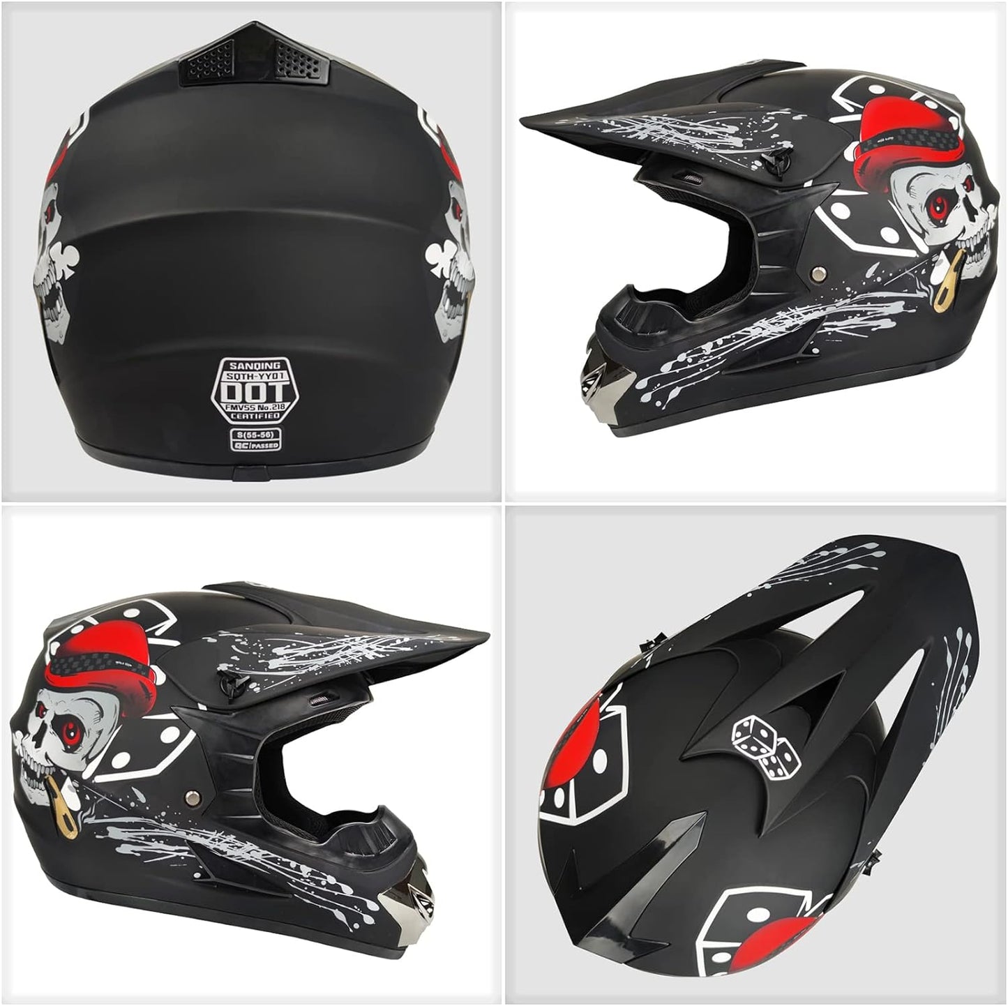 Youth Motorcycle Helmets(Goggles Gloves Face Shield) 4PCS Set, Unisex Dirt Bike Helmets Full Face Off-Road Helmets, Mountain Bike Motocross Helmets, DOT Approved