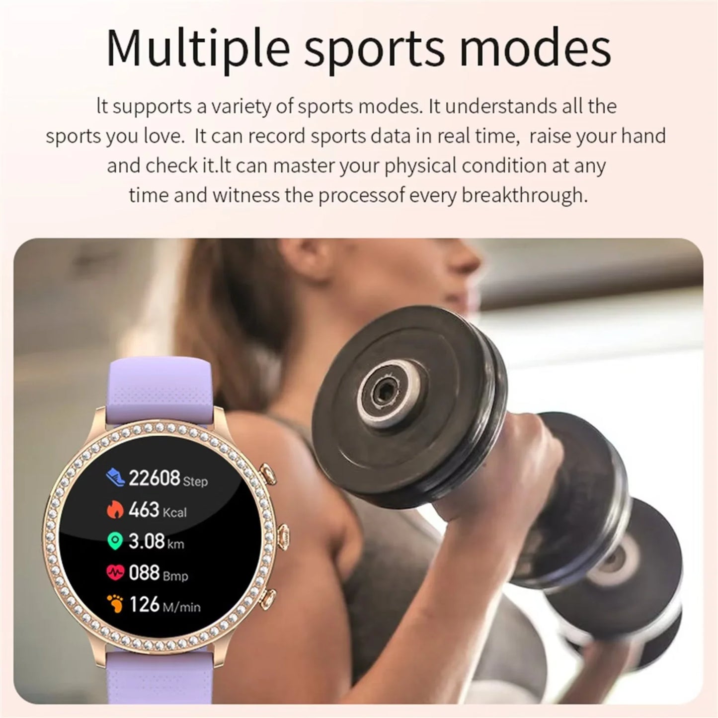 Women Purple Smart Watches for Android Iphone Bluetooth Call Custom Dials Stainless Strip