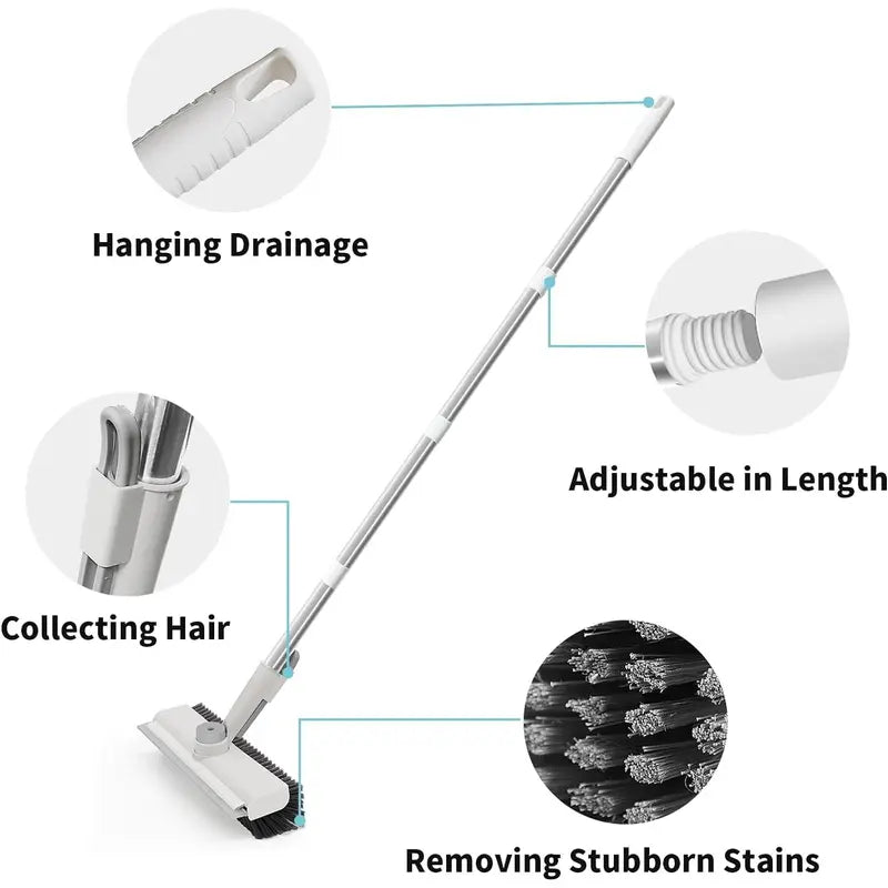 Floor Scrub Brush with Long Handle, Cleaning Brush,3 in 1 Scrape and Heavy-Duty Stiff Bristle Scrubber Brush for Cleaning Shower Bathroom, Patio, Garage, Kitchen, Wall and Deck,Mother'S Day Gift