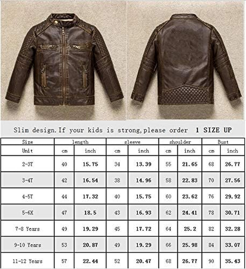 Boys Motorcycle Jacket Faux Leather Jackets for Kids Coats for Costume Party Waterproof