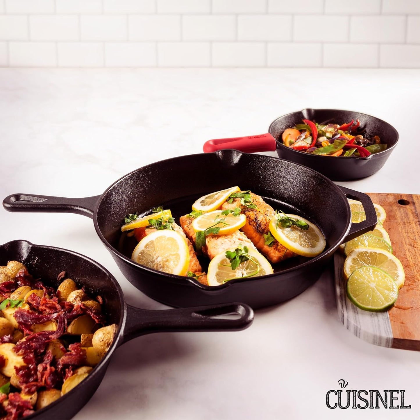 "Ultimate Cast Iron Skillets Set - Pre-Seasoned 12", 10", & 8" Frying Pans with Silicone Grip Covers - Versatile Cookware for Indoor/Outdoor Cooking, BBQ, Oven, and More!"
