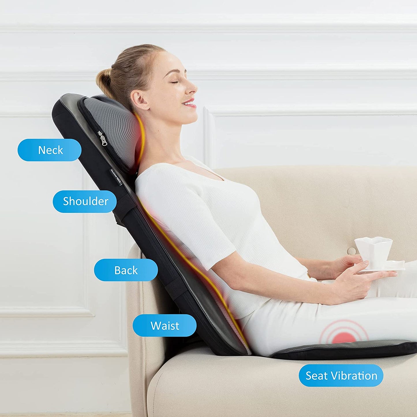 Shiatsu Neck & Back Massager with Heat, Full Back Kneading Shiatsu or Rolling Massage, Massage Chair Pad with Height Adjustment, Back Massager for Neck and Shoulder
