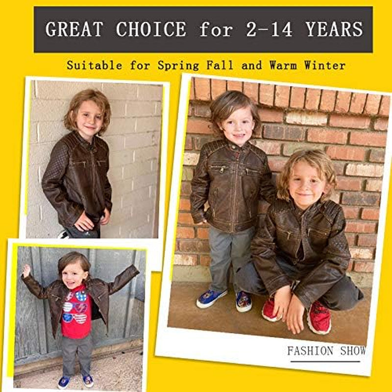 Boys Motorcycle Jacket Faux Leather Jackets for Kids Coats for Costume Party Waterproof