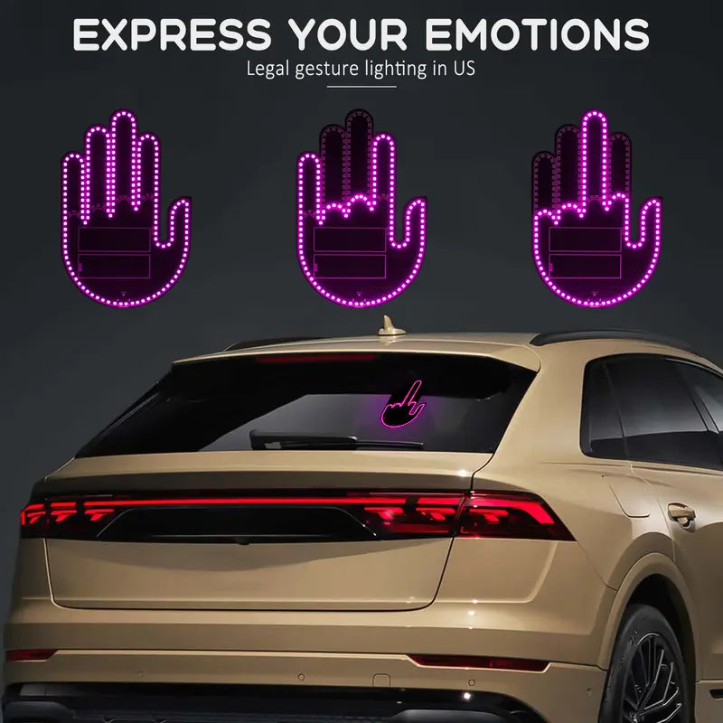 Hand Gesture Lights for Car, Rechargeable Battery USB Finger Car Light with Remote, 3 Gesture-Love&Bird&Wave, Back Window Gesture Lighting for Man Women Fun Car Truck Accessories,Pink