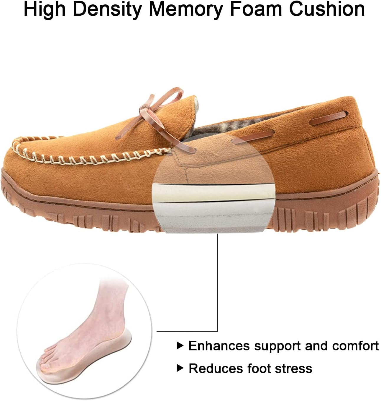 Mens Moccasin Slippers Memory Foam Indoor Outdoor House Shoes with Hard Sole