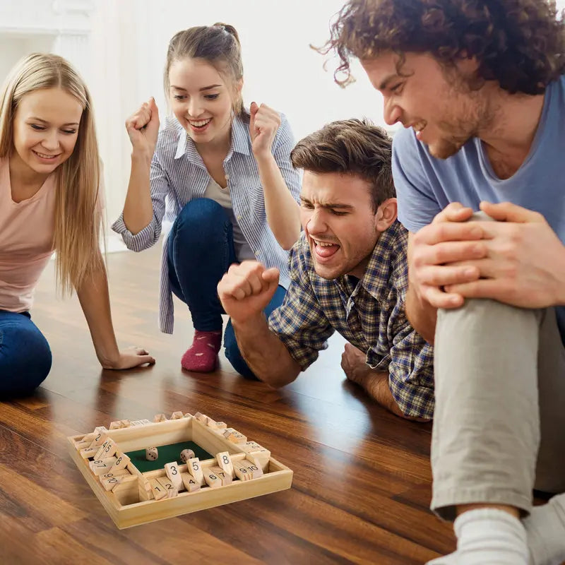 Shut the Box Game - Classic Wooden Set with Dice Included-Old Fashioned, 2-4 Player Thinking Strategy Game for Adults & Children, 9 Inch