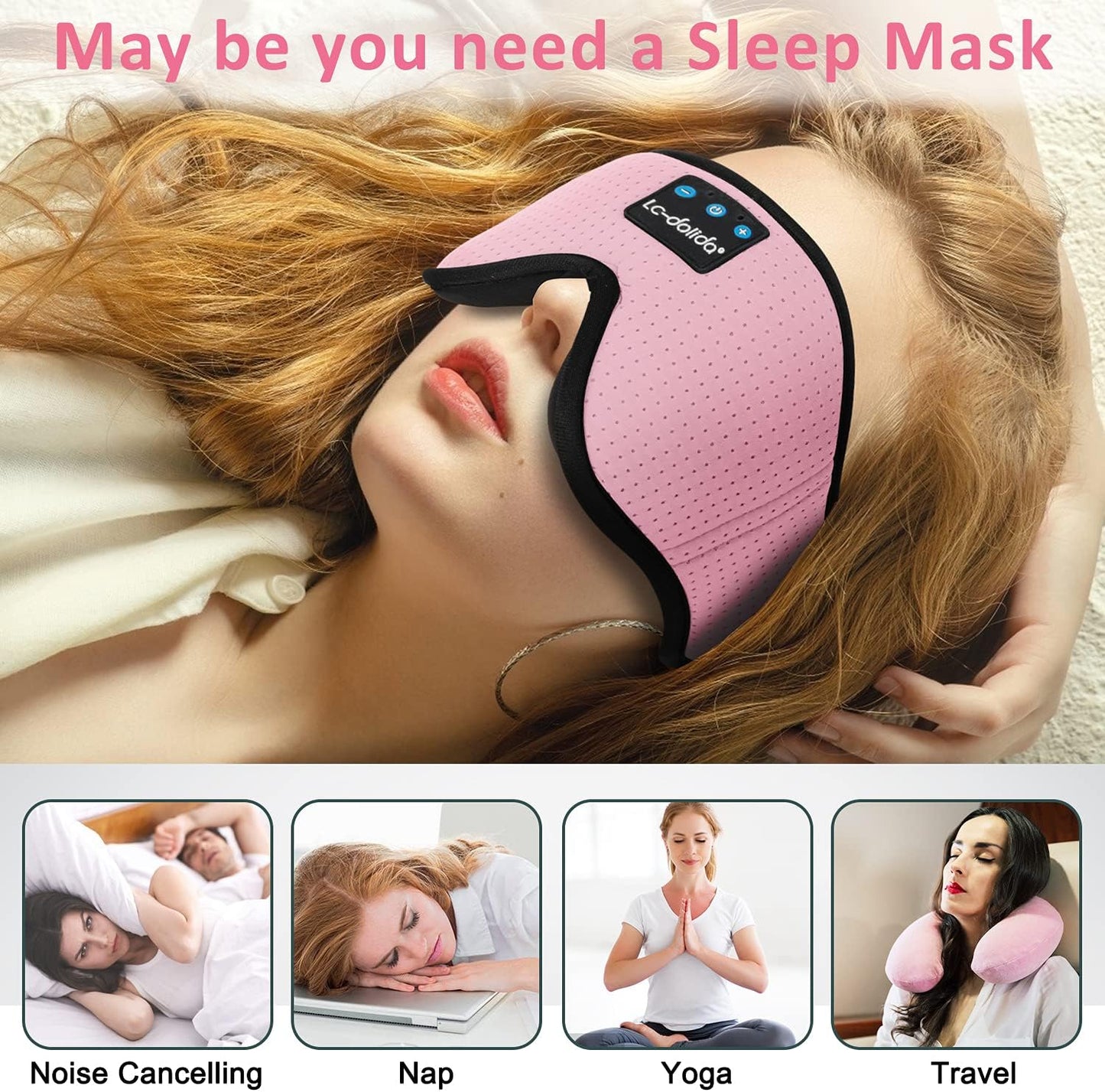 Sleep Mask with Bluetooth Headphones, 3D Sleep Headphones Bluetooth Sleep Mask Breathable Sleeping Headphones for Side Sleepers Best Gift and Travel Essential (Pink)