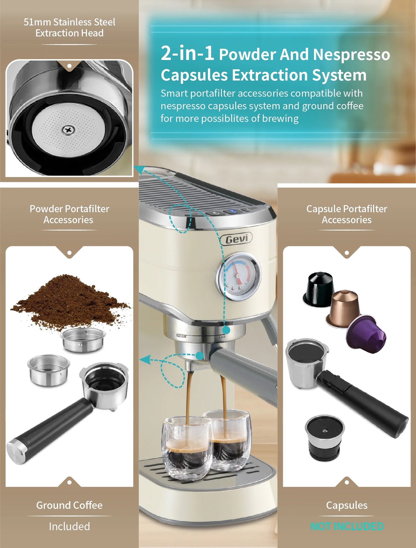 20 Bar Professional Espresso Machine with 35 Precise Grind Settings Burr Coffee Grinder