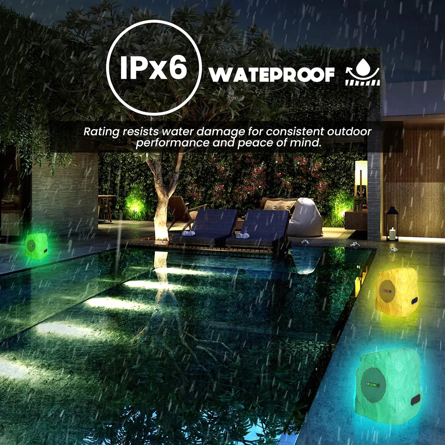 5Core Outdoor Speakers Bluetooth Waterproof Wireless Linkable TWS 10W Pool Patio Garden Rock Subwoofer