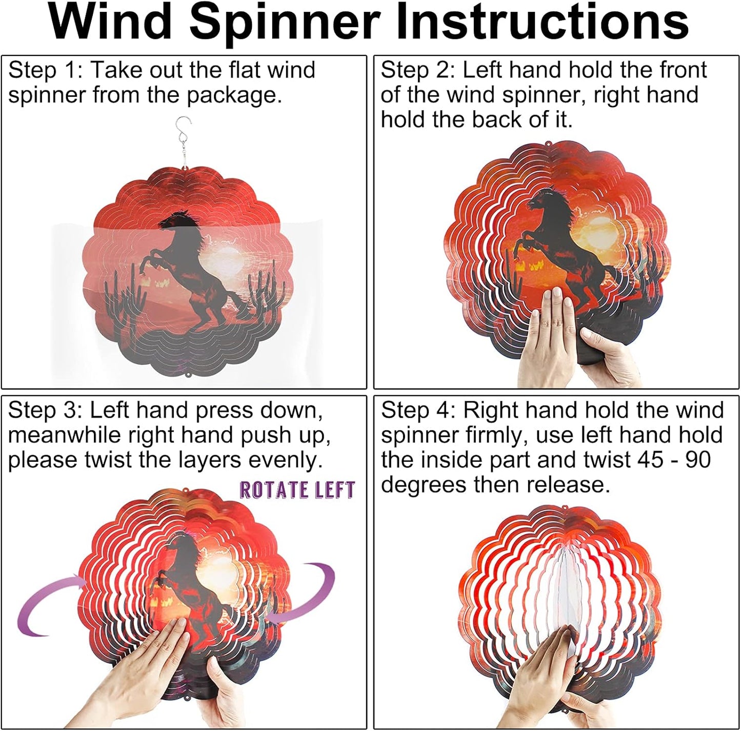 Wind Spinners Outdoor Metal Large,3D Horse Cactus Wind Spinner Hanging Decor,Kinetic Spinners for Yard Garden,12Inch Shiny Wind Spinner Art Ornament,Stainless Steel Red Wind Sculptures & Spinners